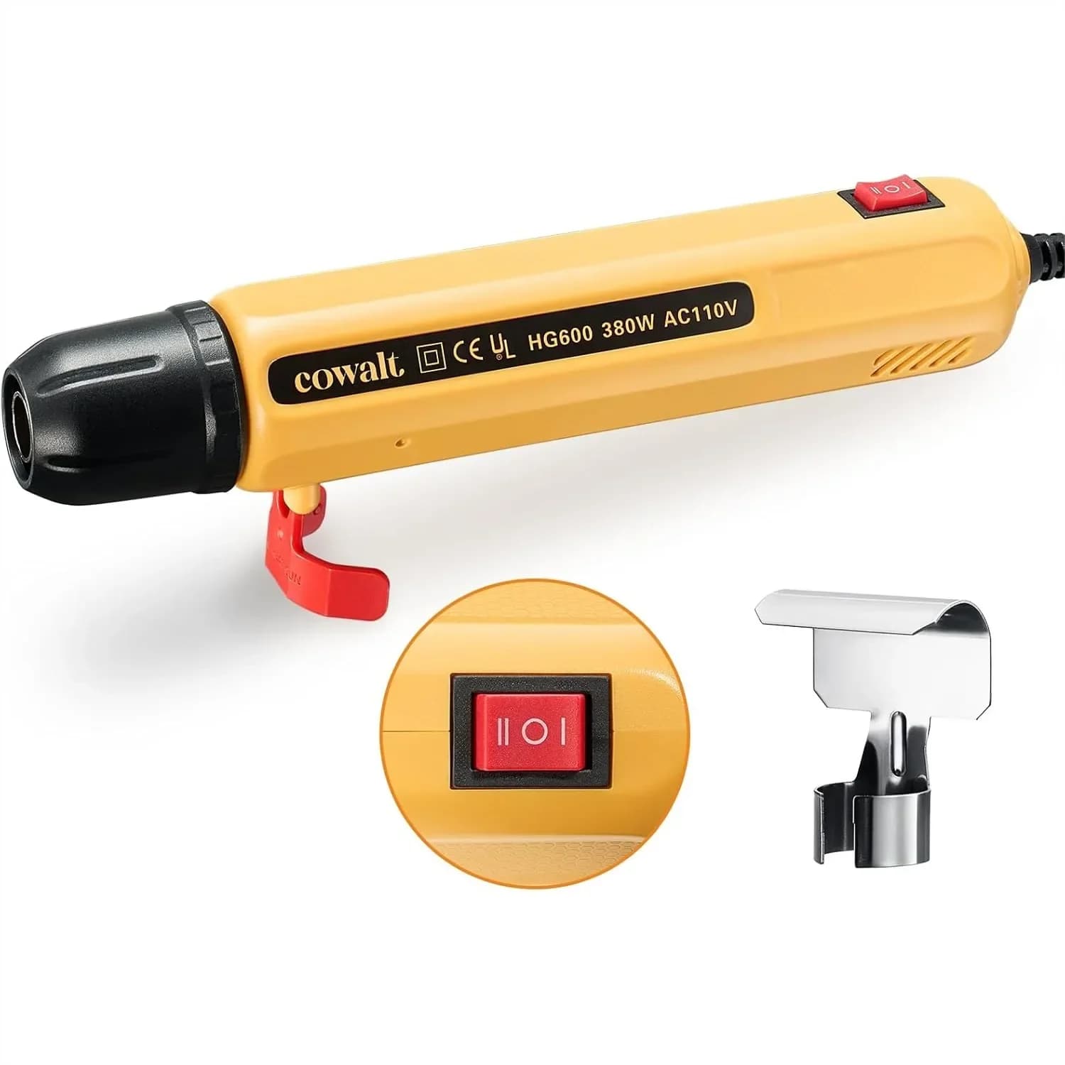 Pistola Termica 380W a Doppia Temperatura con Ugello per Riparazione Telefoni, Pellicole in Vinile, Tubi Termoretraibili - Portatile e con Protezione da Sovraccarico