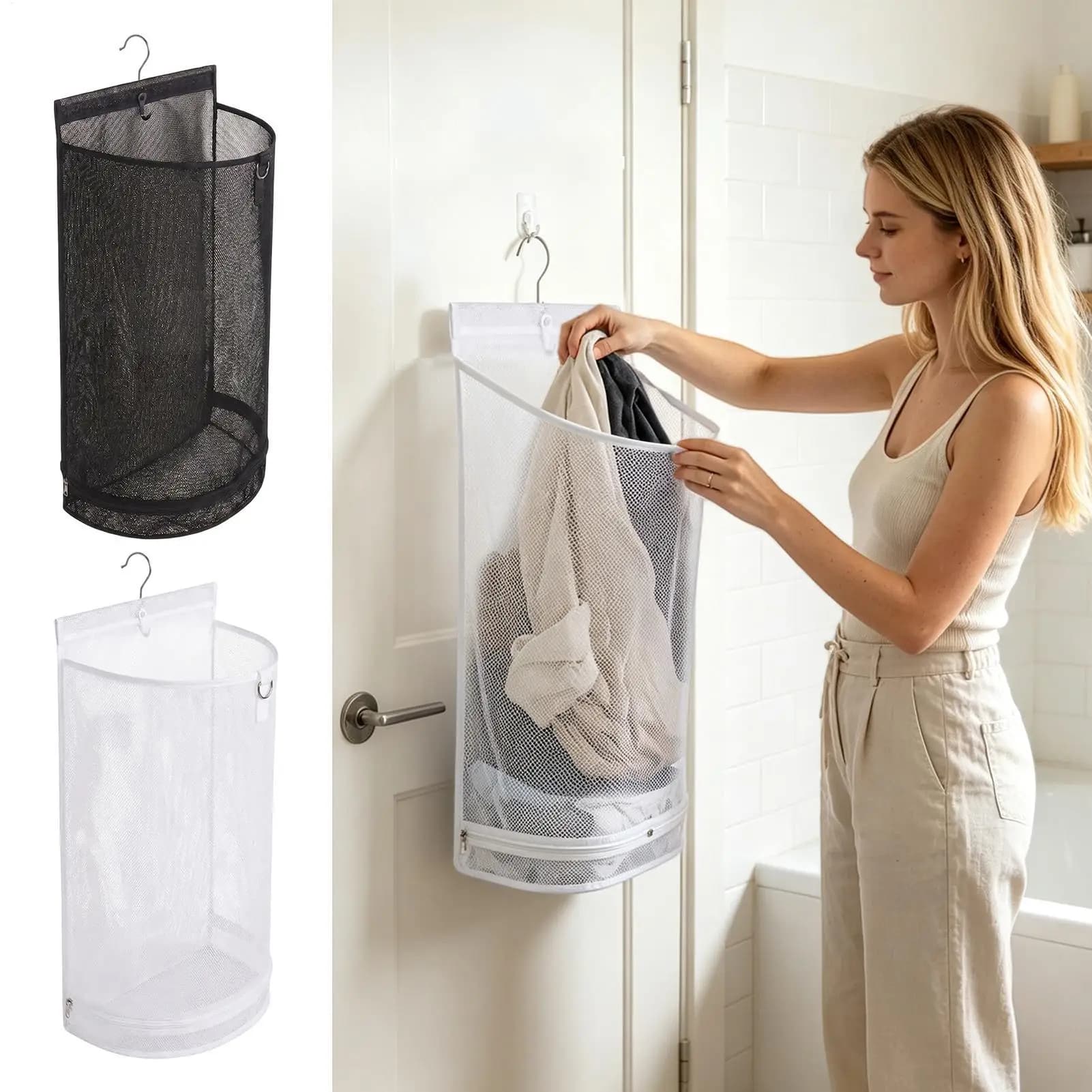 Mesh Quick Drying Breathable Laundry Hamper Suspending Organizer Bag for Dorm RV Bathroom Apartment Garage Home Storage Bag