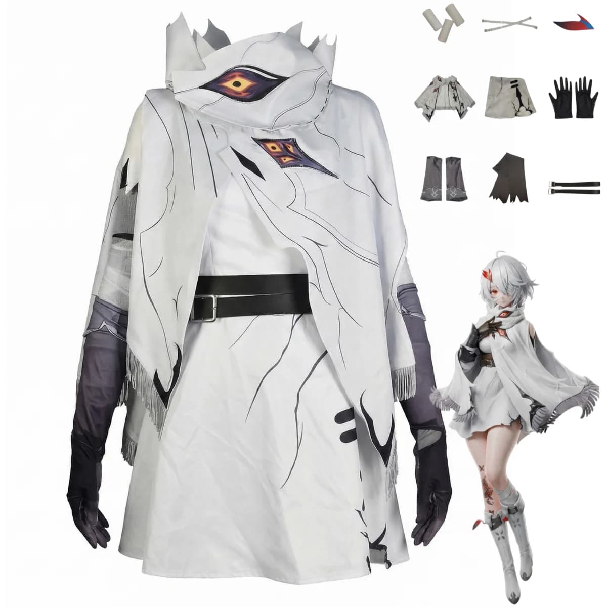 Costume Cosplay Anime Game Duet Night Abyss Phoxhunter, Uniforme da Combattimento Bianca con Mantello, Abito da Donna per Festa di Halloween