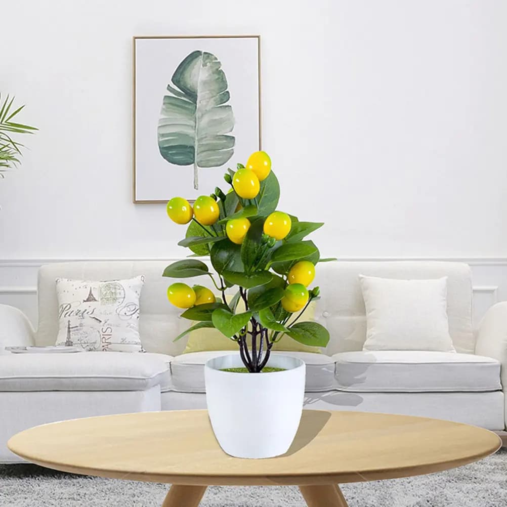 2 Pezzi Albero di Limone Artificiale in Miniatura, Pianta in Vaso per Decorazione Scrivania, Casa e Ufficio, Piante Finte Piccole