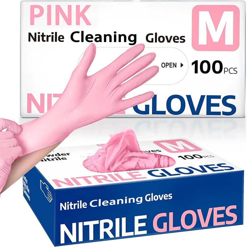 Guanti in Nitrile Rosa Chiaro Monouso 10/20/50/100 Pezzi per Pulizia Cucina, Anti-Sporco, per Tatuaggi e Tintura Capelli