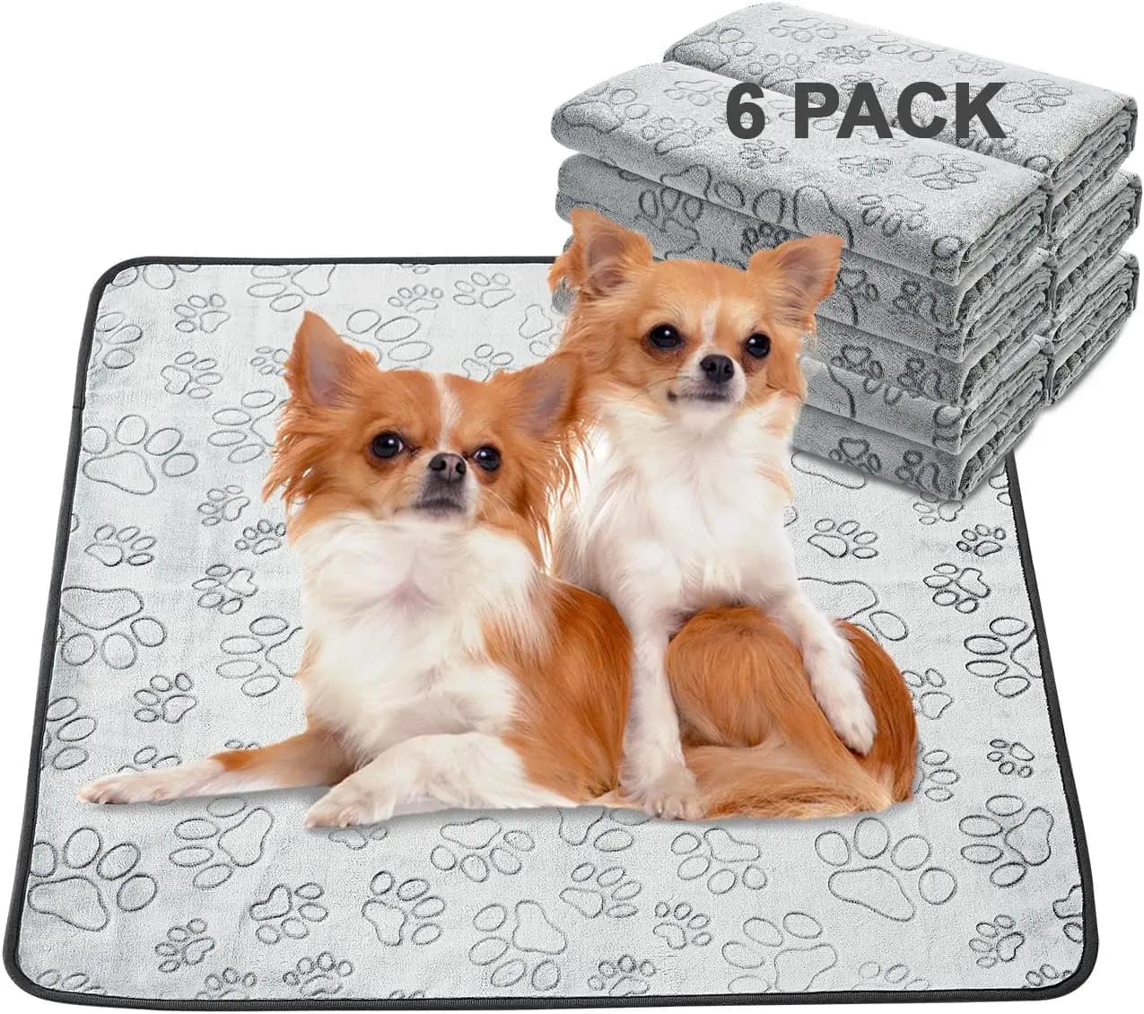 Tappetini Riutilizzabili e Lavabili per Cuccioli, Confezione da 6, Tappetini Assorbenti Antiscivolo e Impermeabili per Addestramento Cani, 30x34 Pollici