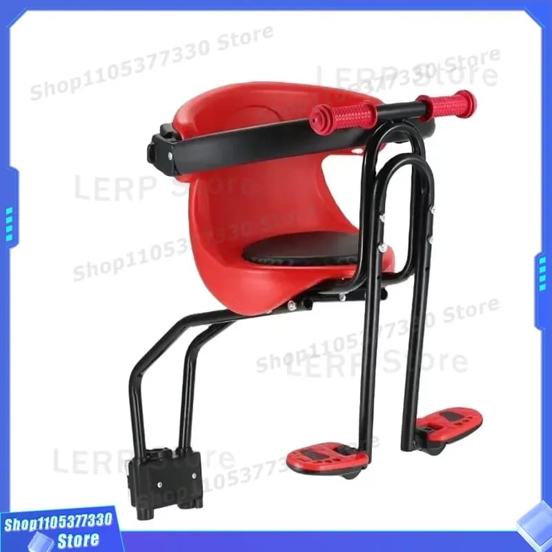 Front Baby Bicycle Seat with Backrest and Foot Pedals Safe Child Carrier Saddle Cushion for Kids Cycling Comfortable Safety