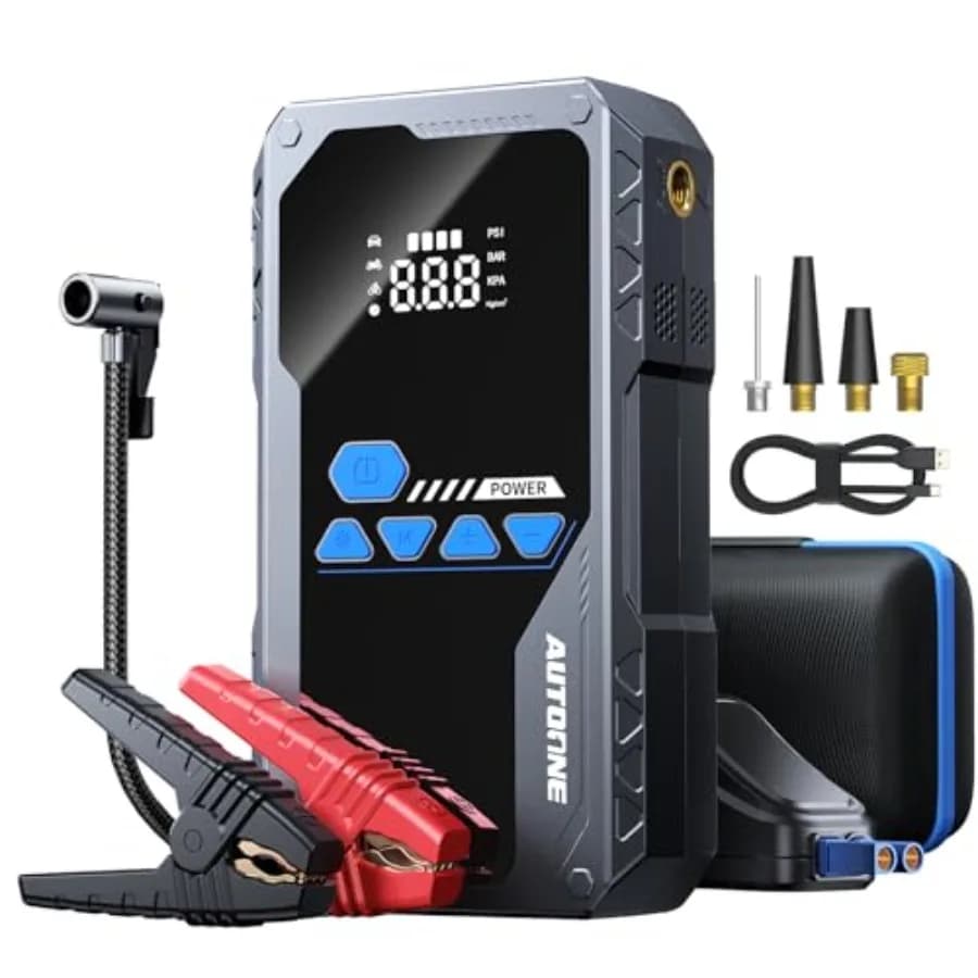 Avviatore di Emergenza 6000A con Compressore d'Aria per Tutti i Motori a Benzina/Diesel 10L, 150PSI, Avviatore Portatile per Auto con Gonfiatore Pneumatici e Luce LED