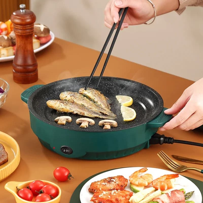 Piastra Elettrica Multifunzione, Mini Griglia Coreana da Interno per Uso Domestico, Padella Antiaderente Senza Fumo