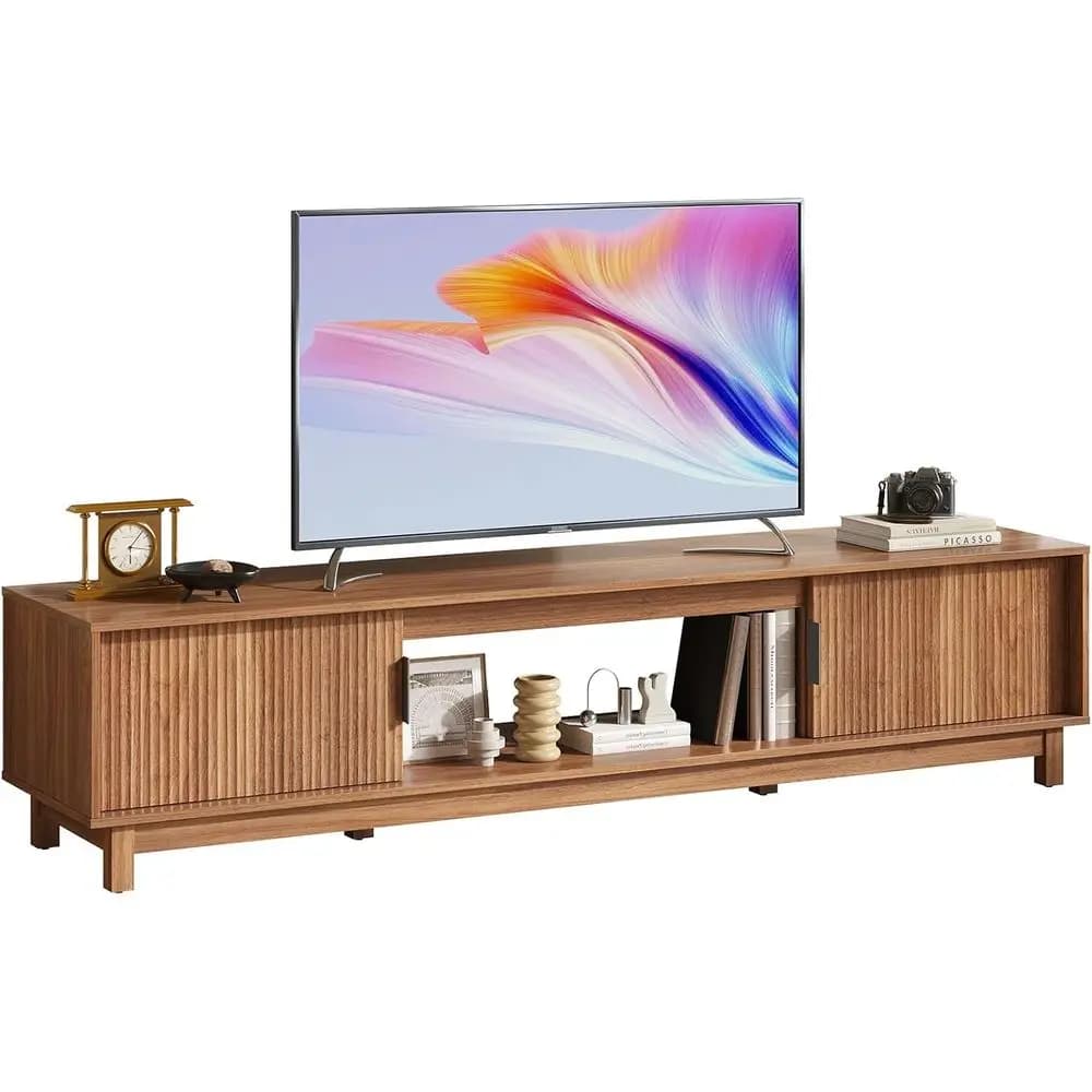 Mobile TV, Centro Intrattenimento con Mobiletto Contenitore, Mobile in Legno Stile Moderno con Foro per Gestione Cavi