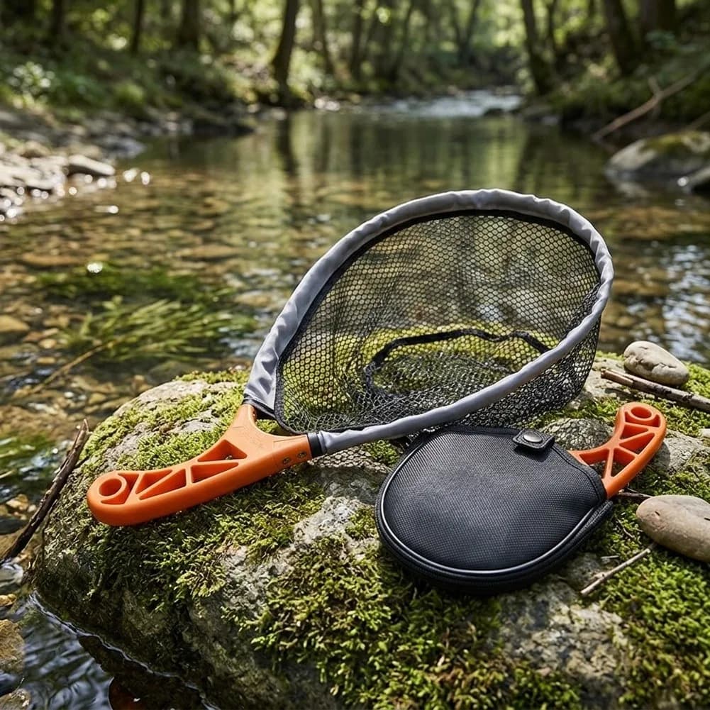 Foldable Landing Net with Telescopic Handle and Carry Bag for Freshwater Fishing Stream Lure and Pond Applications
