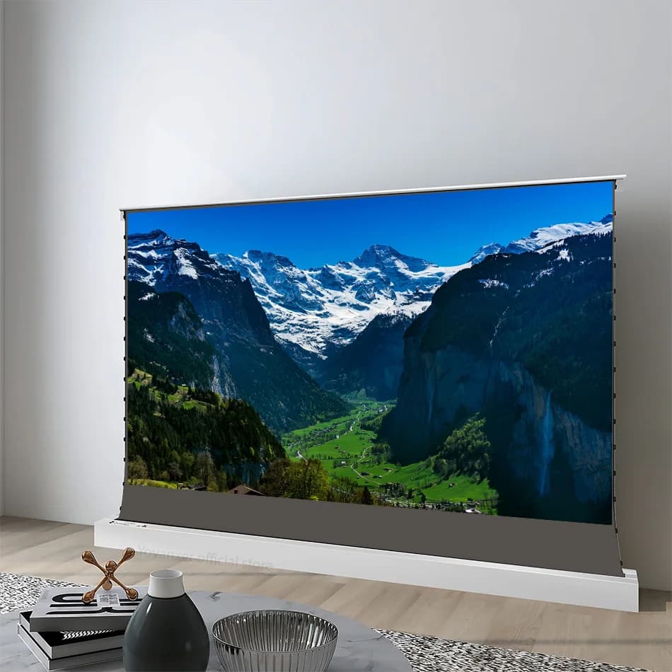 100 inch Motorized Floor Rising Projector Screen, ALR Grey Crystal Projection Screen, Pull Up for Standard Long Throw Projector