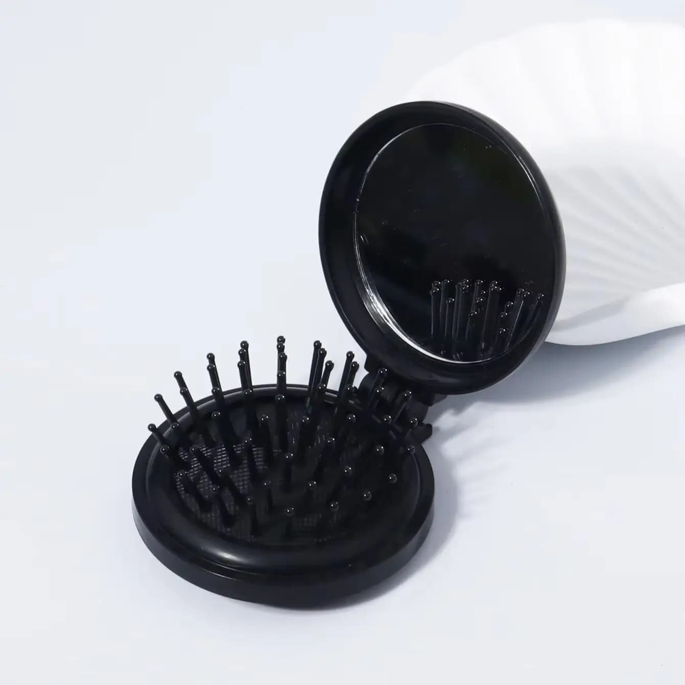 1pc portable folding hair brush, built-in mirror, scalp massage comb, suitable for travel For Hair Accessories