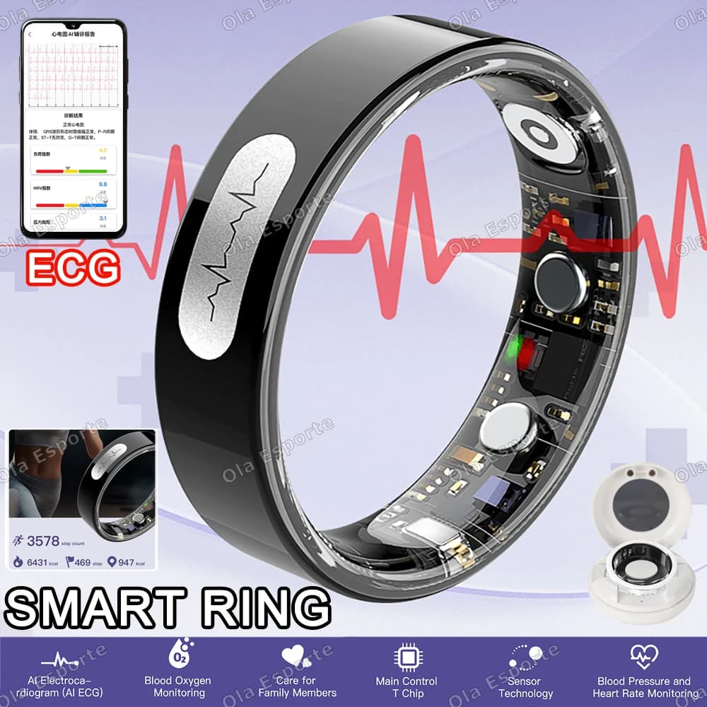 New Smart Ring AI ECG 2026 for Blood Pressure Monitoring, Cardiac Frequency, Body Temperature, Waterproof, Multisport, for Men and Women