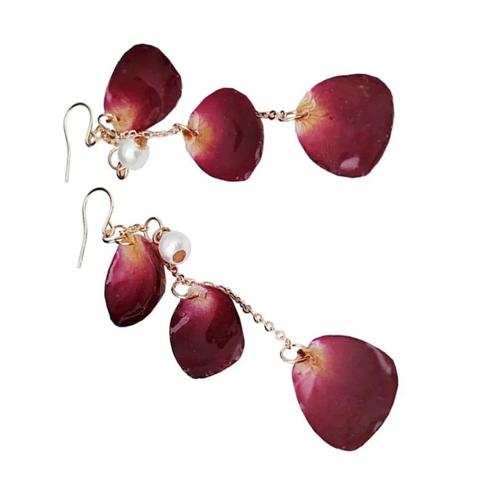 1Pair Rose Petal Earrings Long Rose Floral Dangle Ear Drop for Women Wedding Prom Birthday Gifts Petal Earrings