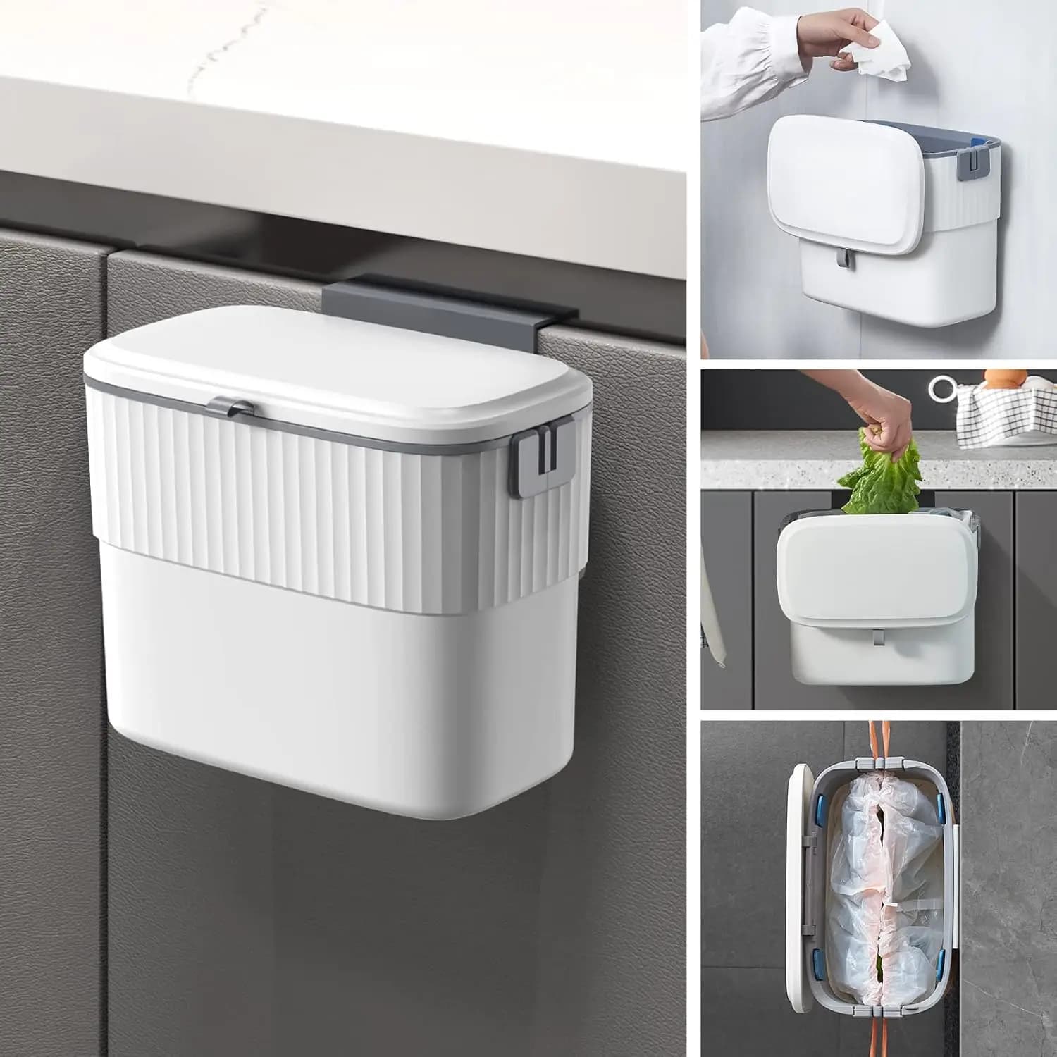Contenitore per Compost da Cucina con Coperchio, 7 Litri, Bidone per Rifiuti da Appendere a Parete