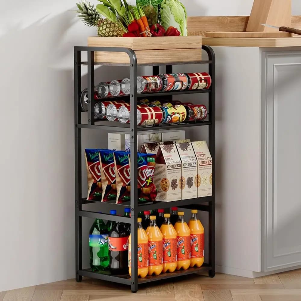 Scaffale di Stoccaggio a 5 Ripiani, Organizzatore per Cucina, Porta Snack Multifunzionale, Porta Lattine Verticale