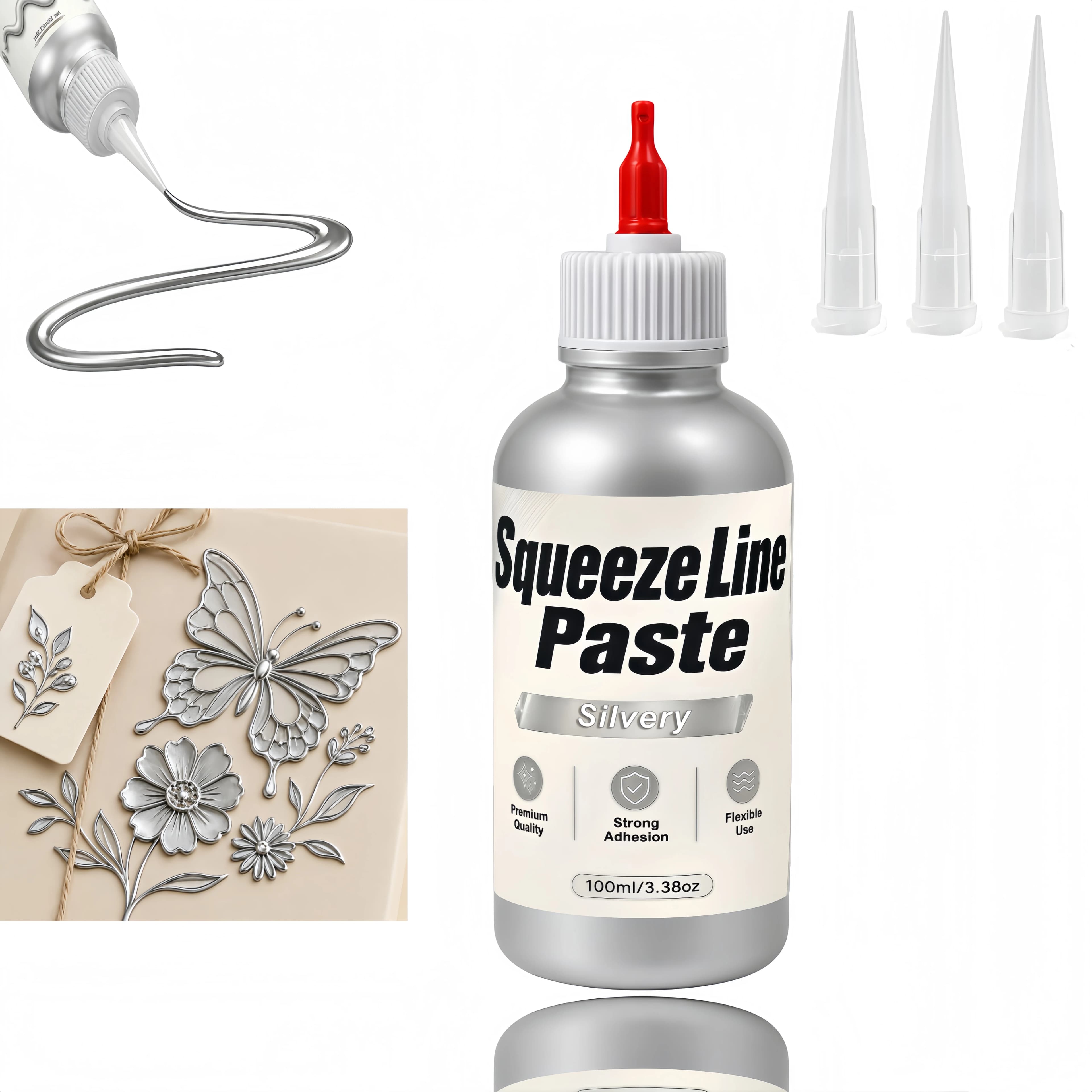 Silvery 3D Texture Paste, Sculpting & Line Gel for Artists, DIY Crafts, Holiday Art Gifts, Easy Acrylic Paint, 6.76oz/3.38oz