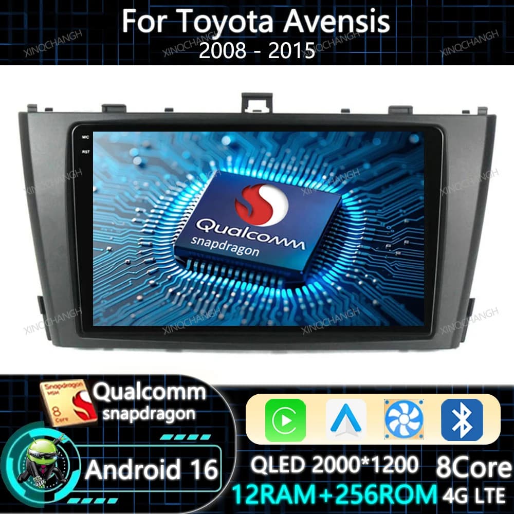 Android 15 Car Radio Carplay Auto For Toyota Avensis 2008 - 2015 BT QLED 2DIN 4G LTE 5G WIFI GPS Multimedia Video Player BT GPS