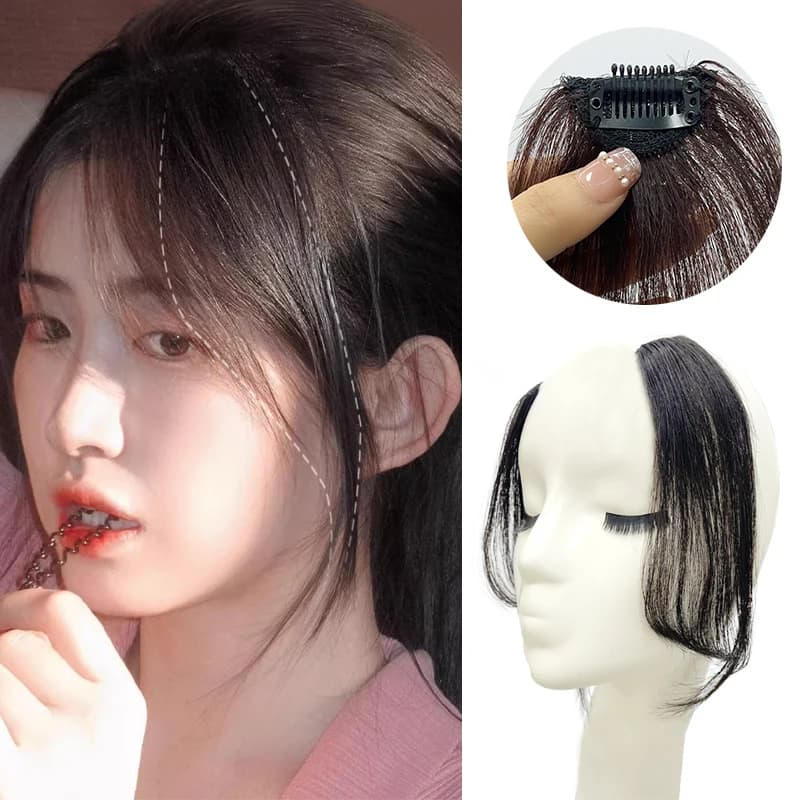 1 Pezzo Parrucca con Frangia Invisibile Naturale 100% Capelli Umani, Frangia a Otto su Entrambi i Lati, Patch per Parrucca Senza Tracce