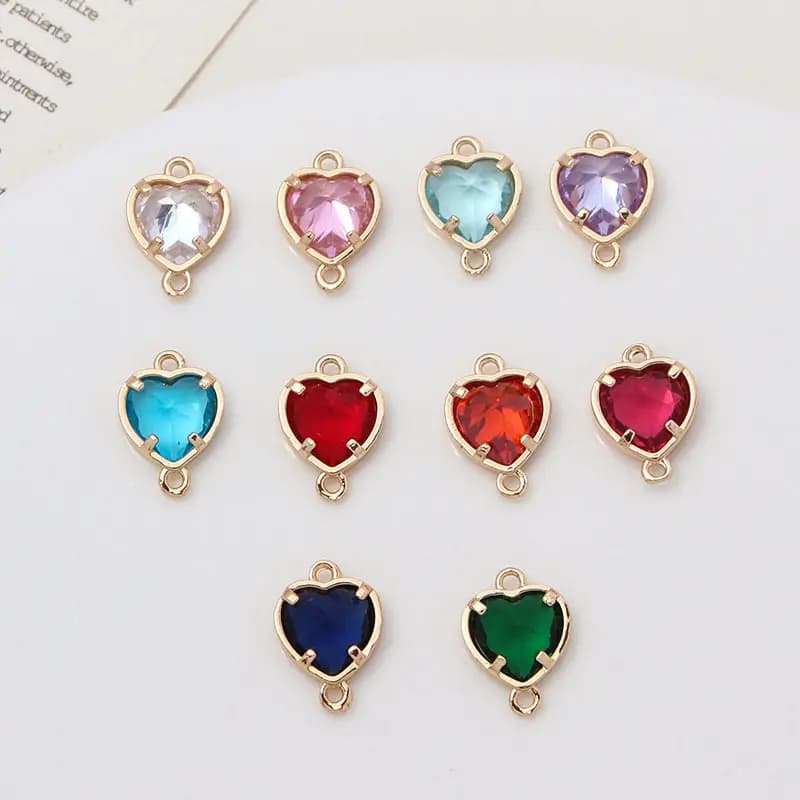6 pezzi in rame placcato oro cuore pesca zircone doppio foro ciondolo amore orecchini fatti a mano fai da te accessori materiali ciondoli