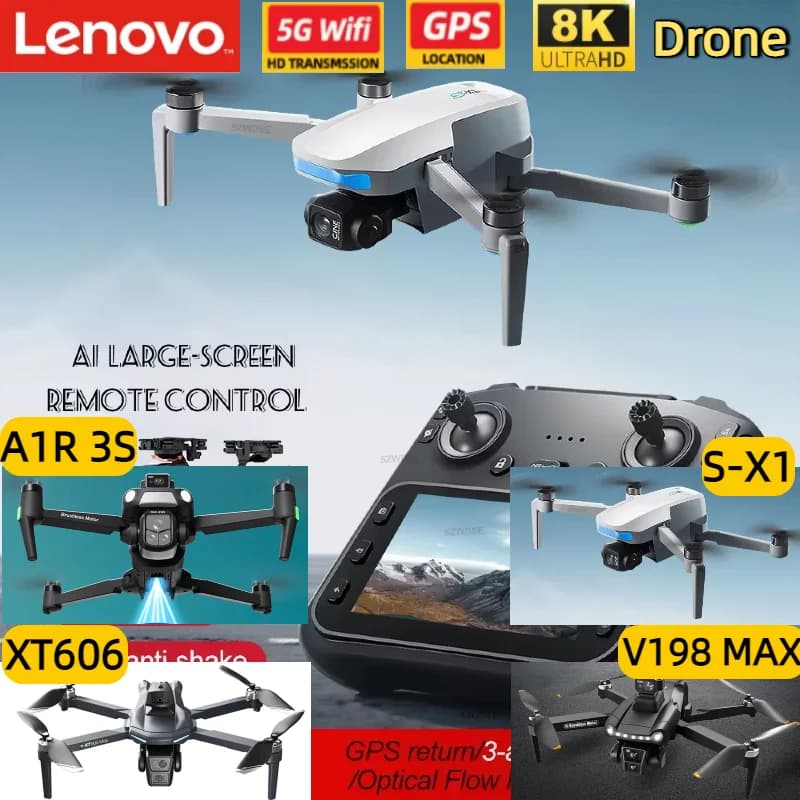 Drone Lenovo True GPS 8K V198 MAX XT606 A1R S-X1 con WiFi, Doppio FPV e Evitamento Ostacoli, Quadricottero RC