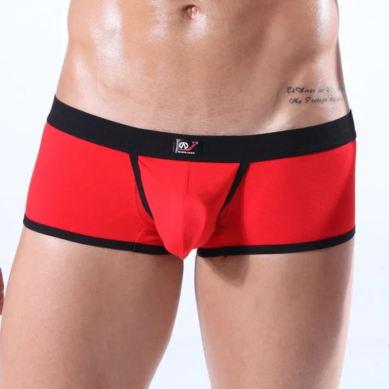 Wangjiang Men's Cotton Underpants Low Rise Boxer Shorts Open Front Underwear Pouch Bulge U Convex Comfortable Penis Hole M L XL