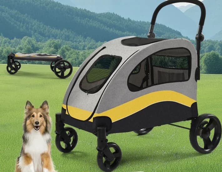 Passeggino per Animali Domestici a 4 Ruote con Ampio Spazio di Stoccaggio, Impermeabile e Traspirante, Carrello Pieghevole per Cani di Taglia Grande - Prodotto da Viaggio per Animali Domestici