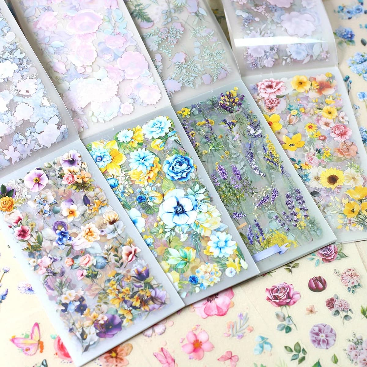 Journamm 20 PCS Floral PET Sticker Set Transparent Butterfly Lace and Flower Stickers for Scrapbooking Journaling Planners