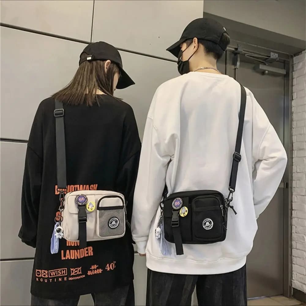 Borsa a tracolla in tela ad asciugatura rapida, stile Harajuku, portatile, da uomo, con cerniera, portamonete, porta cellulare, da viaggio
