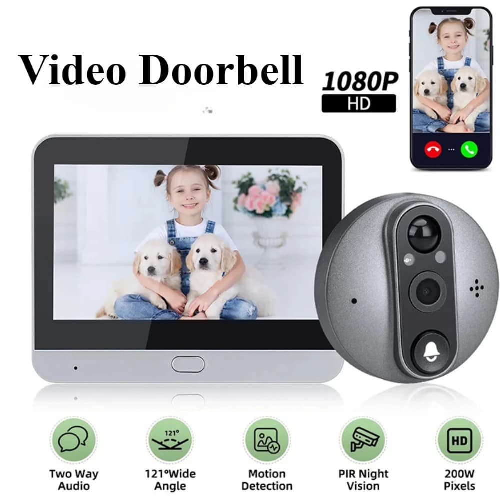 4.3''screen Campanelli Senza Fili Telecamera Wifi Porta Digitale Peepholes 1080P Video Eye Citofono Domestico Rilevatore di Movimento Campanello Elettronico