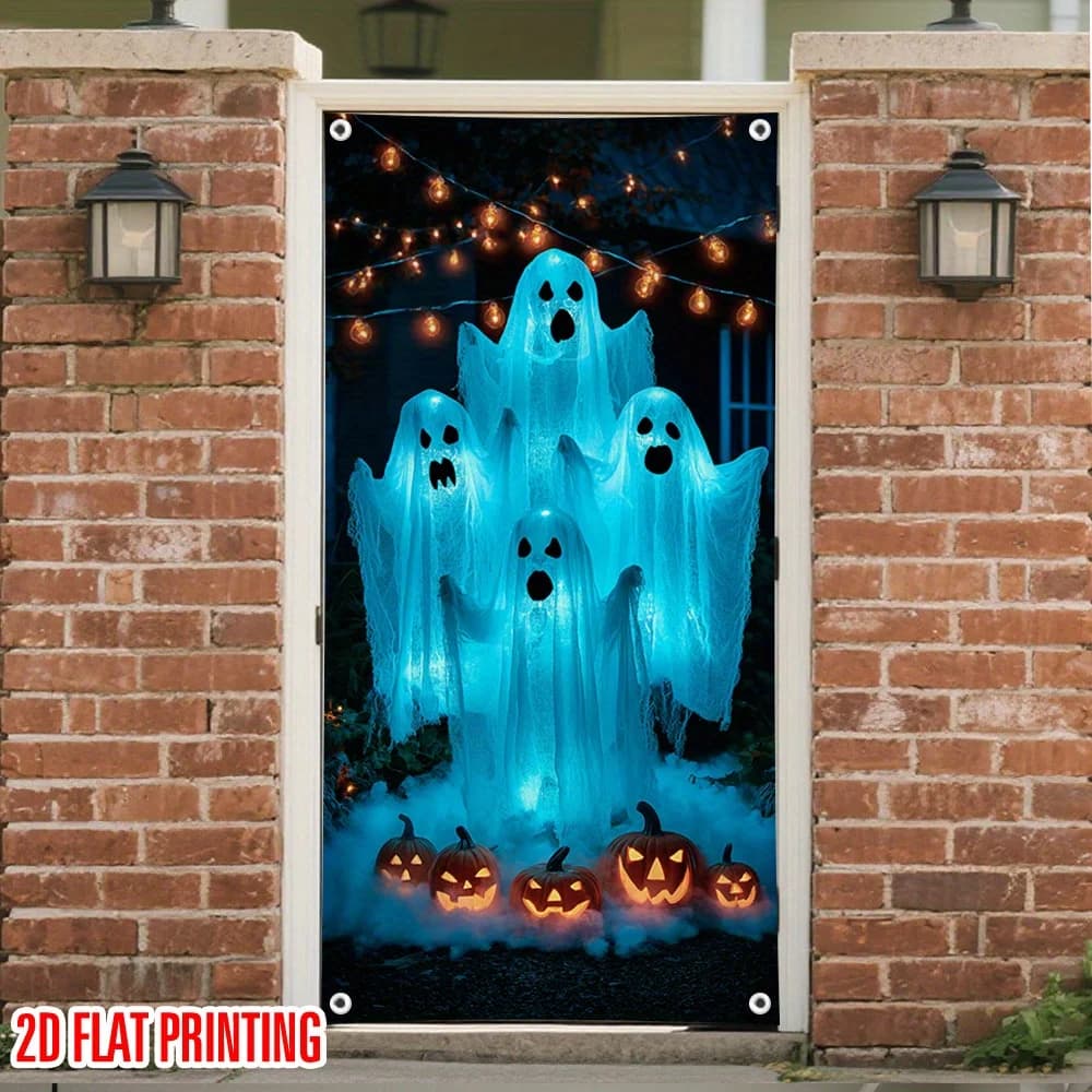 2D curtain banner, Halloween 2D curtain - 35x71 inches, ghost and pumpkin design with light and shadow effectzyc