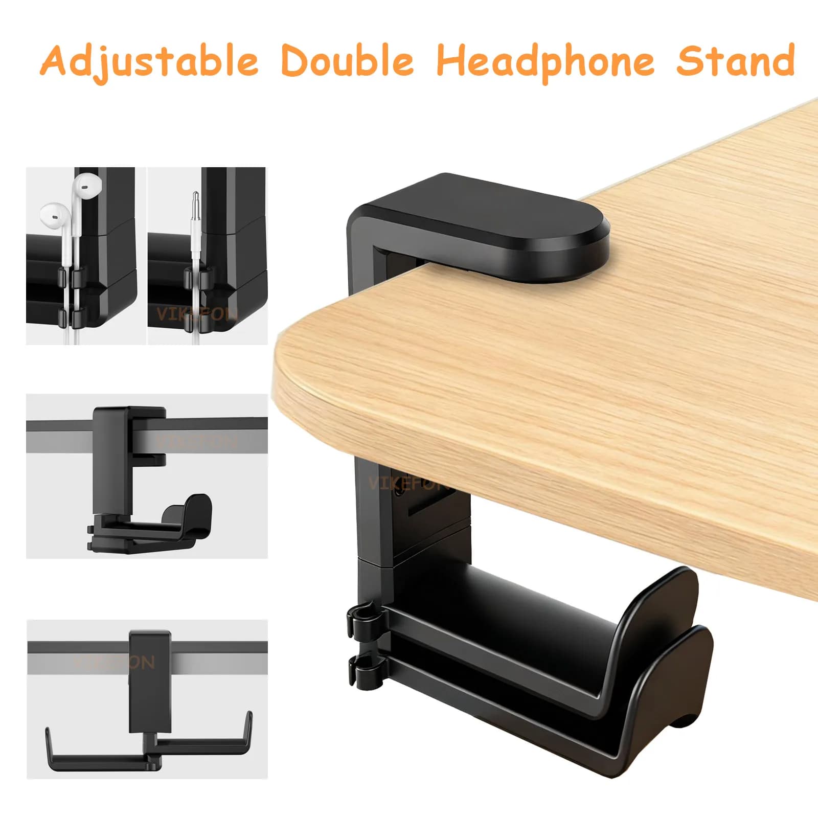 1PC Supporto per cuffie bilaterale regolabile Supporto da tavolo Installazione laterale Rack per cuffie Staffa di archiviazione per uso domestico Supporto di espansione