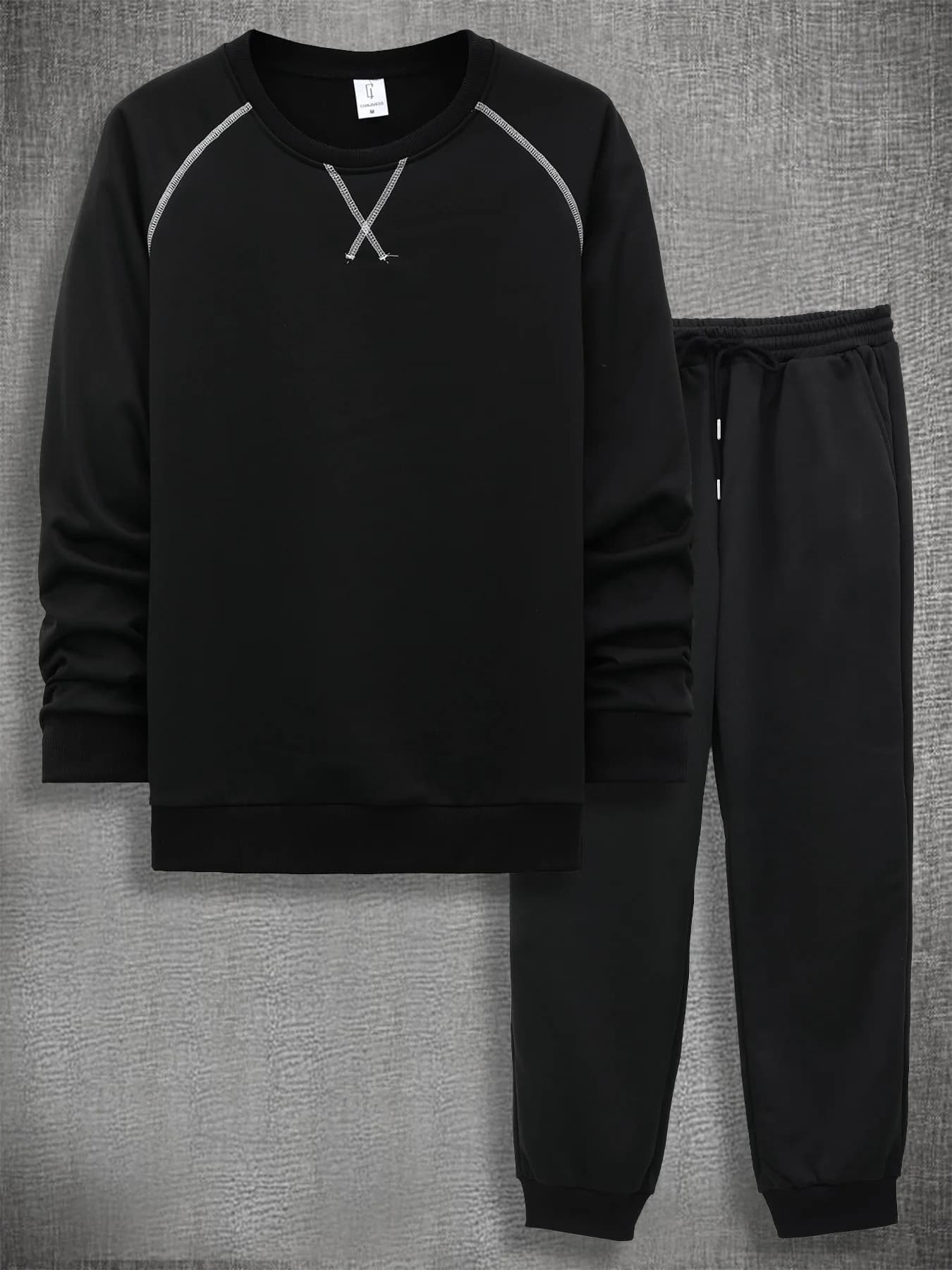 Set Felpa con Cappuccio e Pantaloni da Jogging Neri da Uomo, Completo Sportivo Versatile Primaverile e Autunnale in 2 Pezzi