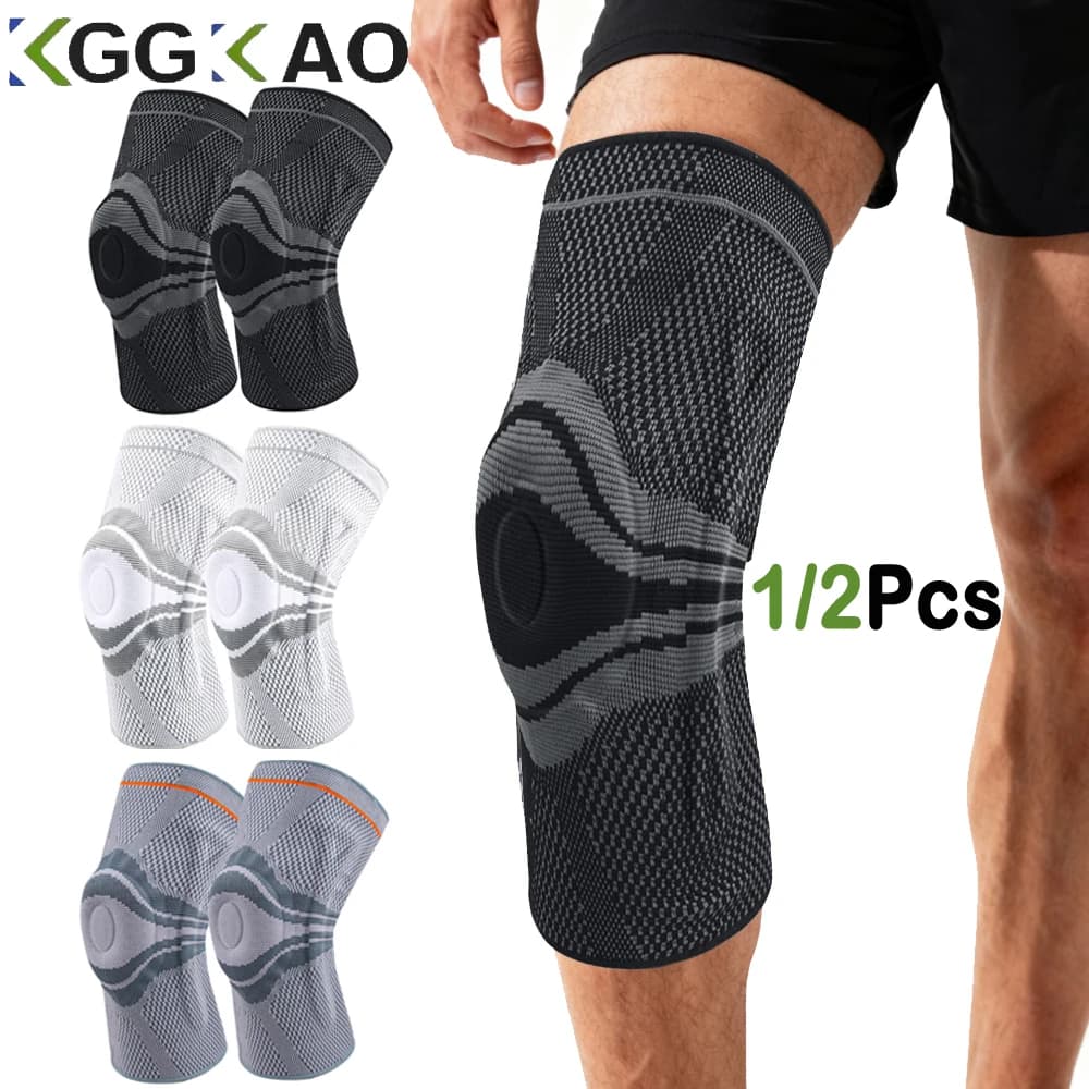 1/2 Pezzi Ginocchiera di Supporto per Uomo e Donna, con Cuscinetto Rotulare e Stabilizzatori Laterali, Ginocchiere a Compressione per Allenamento e Sport
