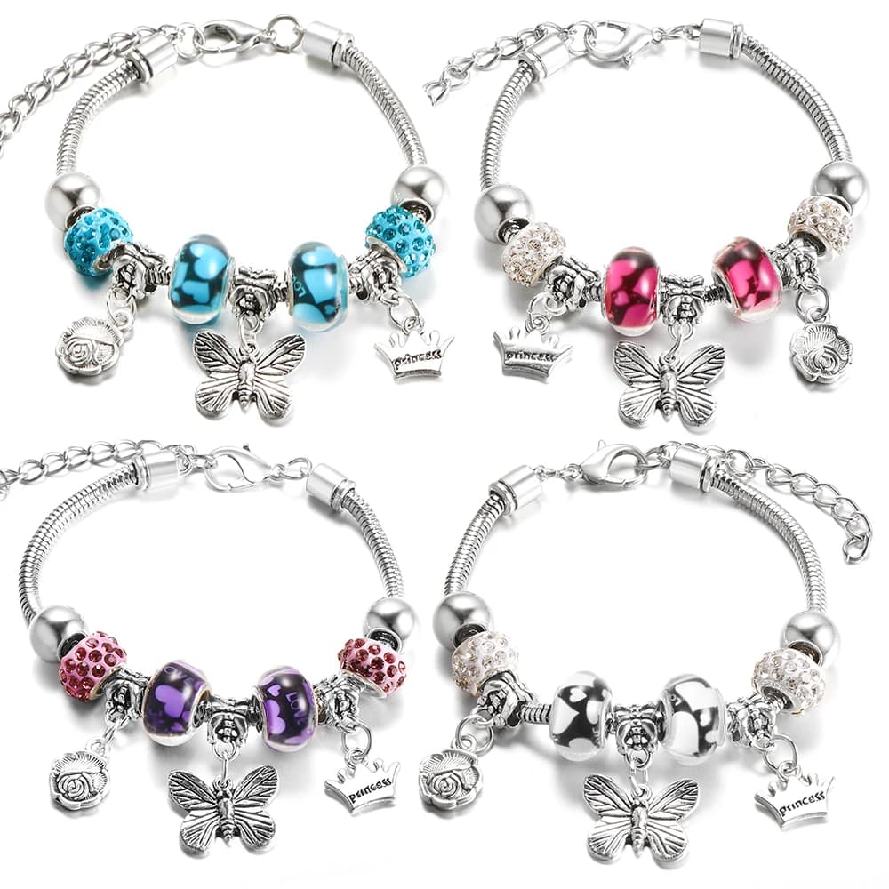 Nuovo ciondolo farfalla 5 colori strass catena serpente braccialetto fibbia aragosta fascino regolabile donna braccialetto di perline regalo gioielli