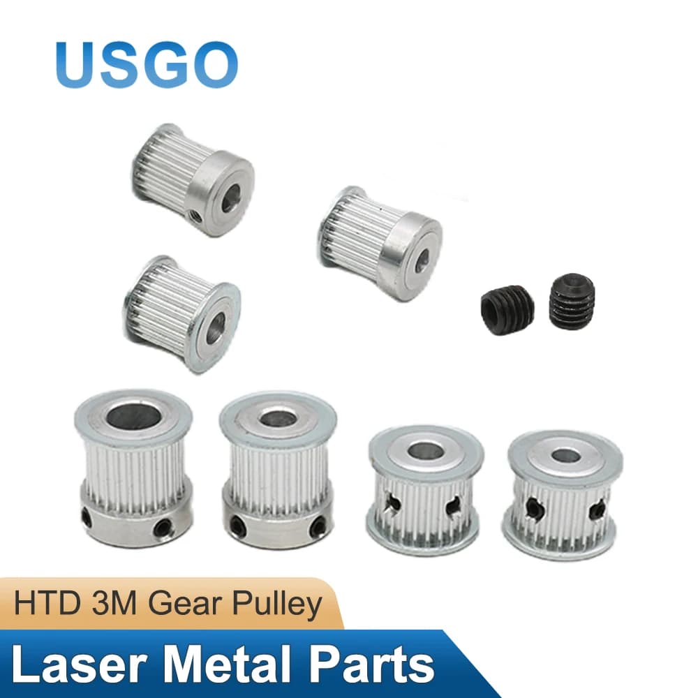 USGO CO2 Laser Metal Parts Synchronous HTD 3M Gear Pulley 20/24Teeth 6.35/8/12mm for DIY CO2 Laser Engraving Cutting Machine