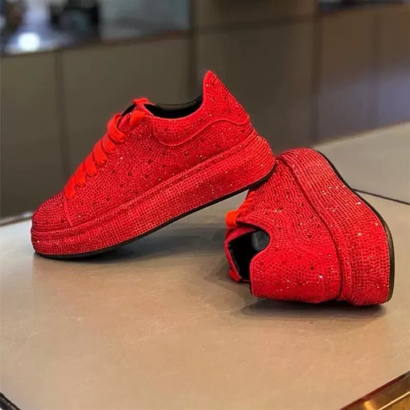 Men's Luxury Shoes Signed, Red and Black with Rhinestones, Casual Platform, Mocassini, Rock Hip-hop Style Stroller Sneakers