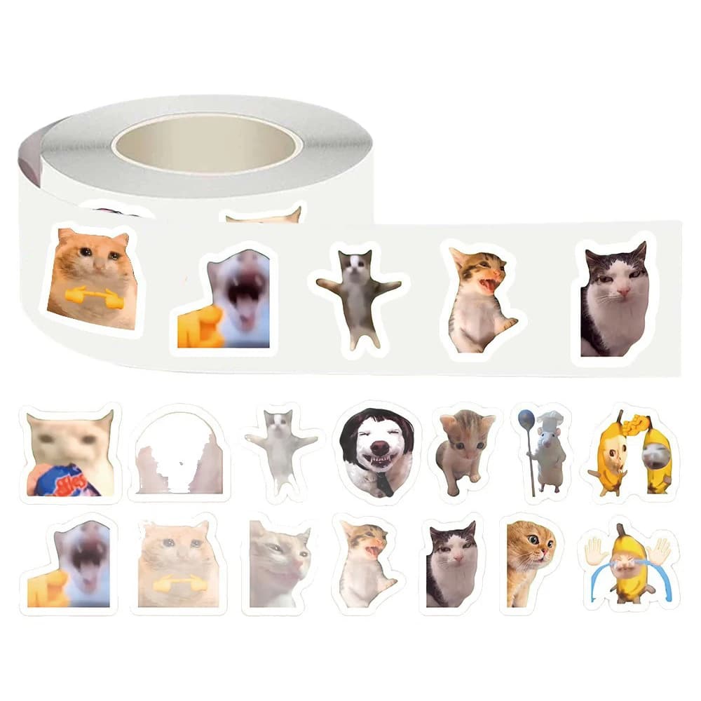 500pcs Cute Cartoon Dog Cat Meme Graffiti Sealing Stickers Roll Laptop Phone Case Decal Decoration Label Reward Sticker Gift Toy