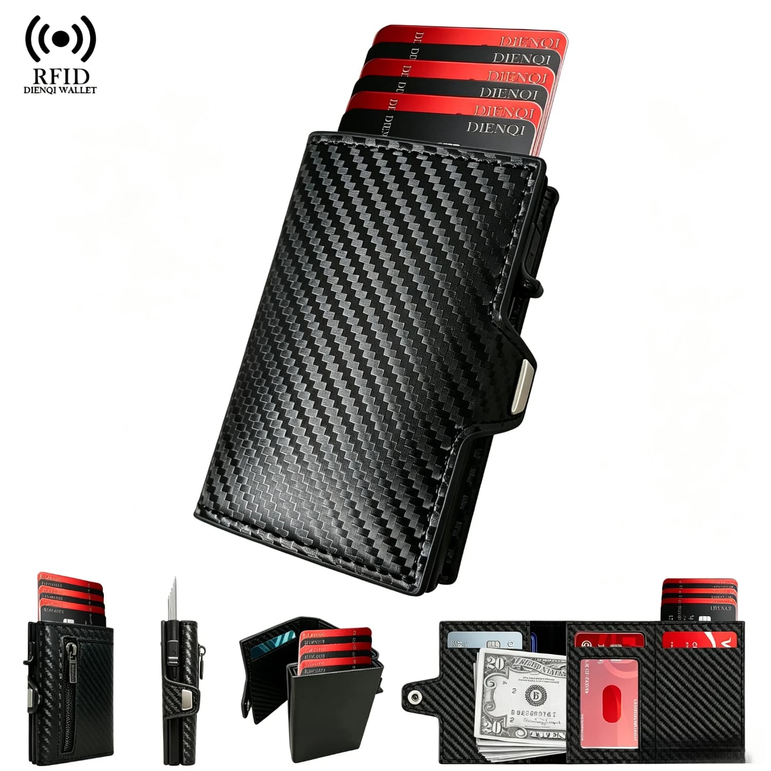 Anti‑Theft RFID Credit Card Holder for Men Slim Pop‑up Wallet Multi‑Card SlotsCard Case Cash Coin Pocket Portable Male Purse