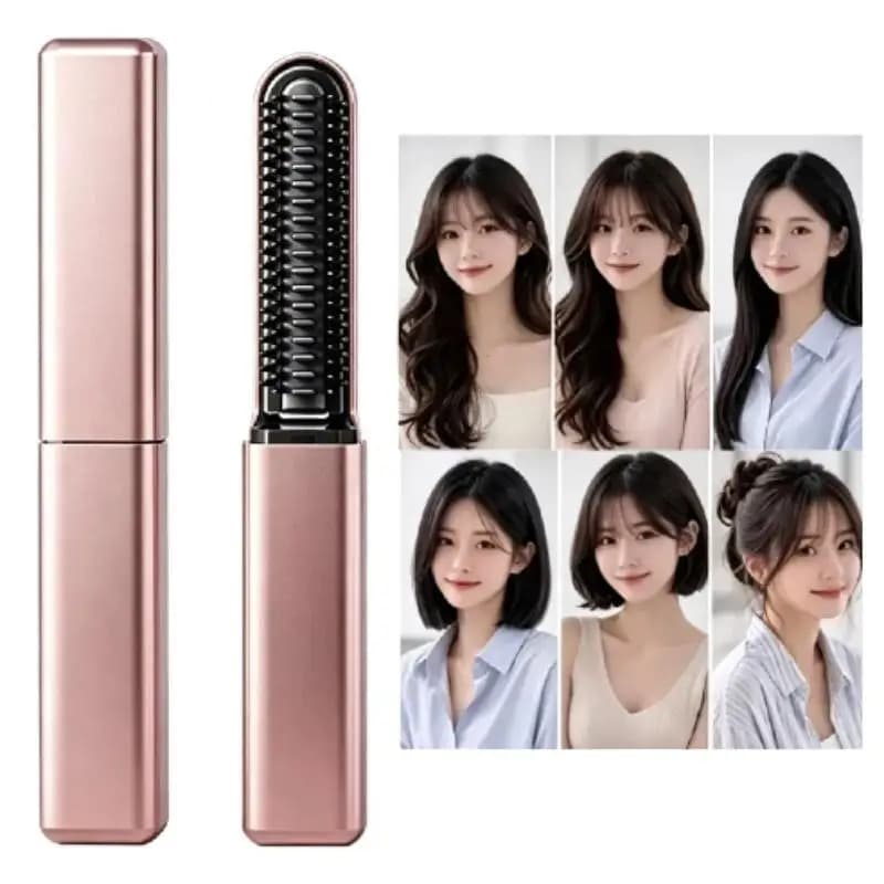 Wireless Mini Curling Straightening Comb Rechargeable Electric Hair Styling Brush No Hurt Hair