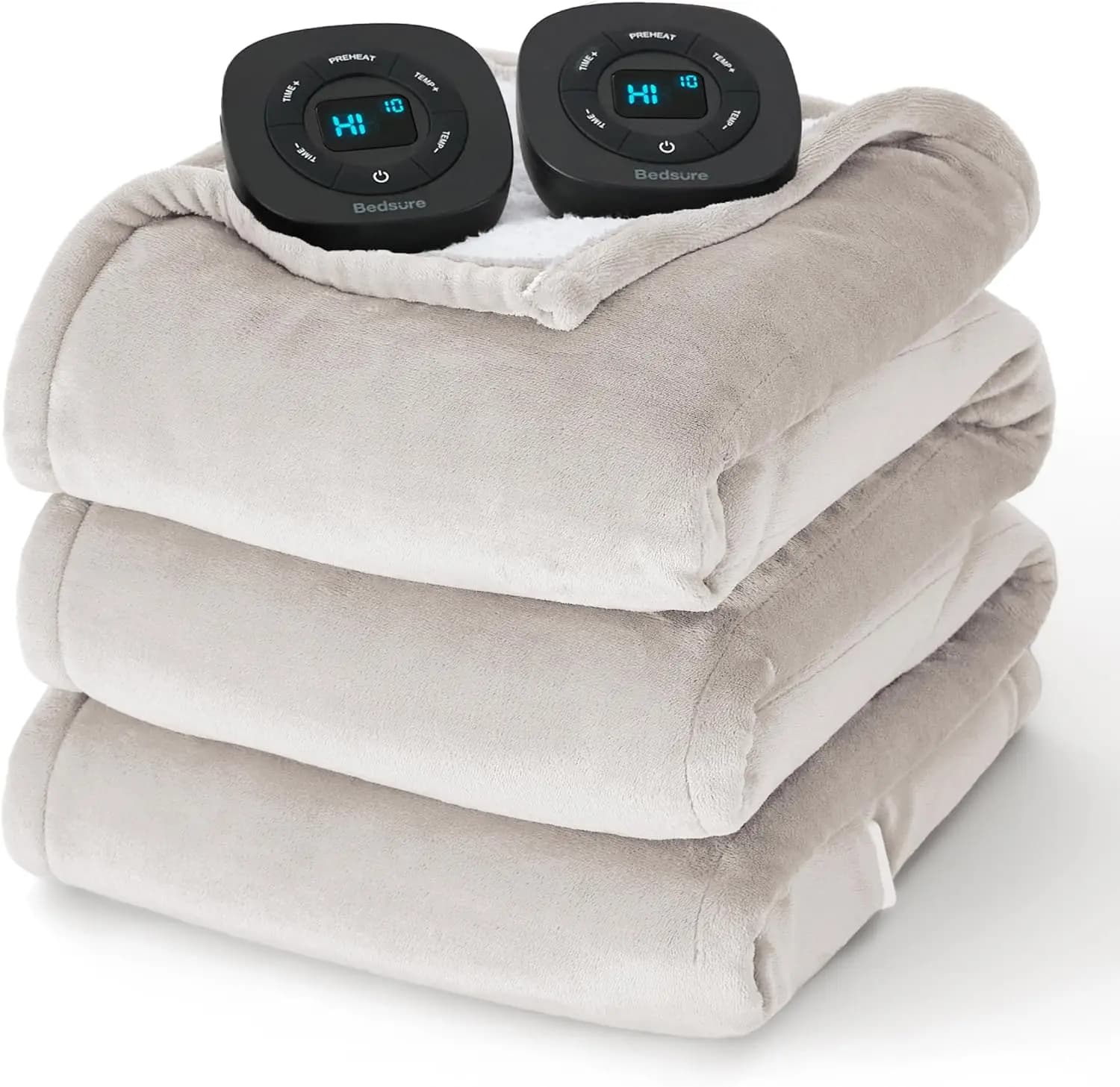 Coperta elettrica King Size con doppio controllo, riscaldamento rapido, 10 impostazioni di tempo e temperatura - Crema (100x90 pollici)