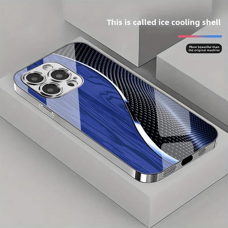 Wood grain curve wave design glass phone case suitable for iPhone 17 16 15 14 13 12 11 Pro/Max/Plus anti drop and shockproof