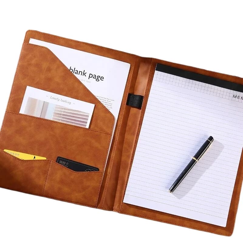 Marrone Office Business Executive Fold Portafoglio in pelle Cartella Padfolio Cartella per appunti Cartella manager per documenti Fornitura di supporti A4