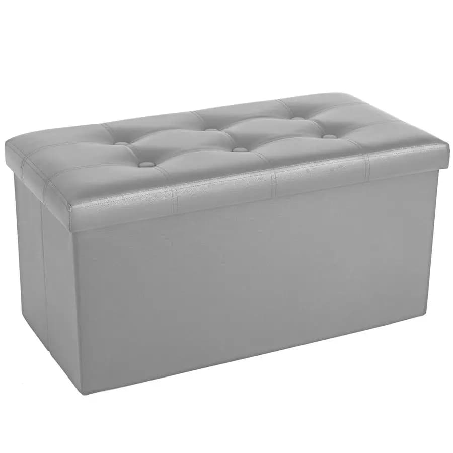 Pouf contenitore 30x15x15 pollici grigio, poggiapiedi pieghevole in pelle rettangolare per camera