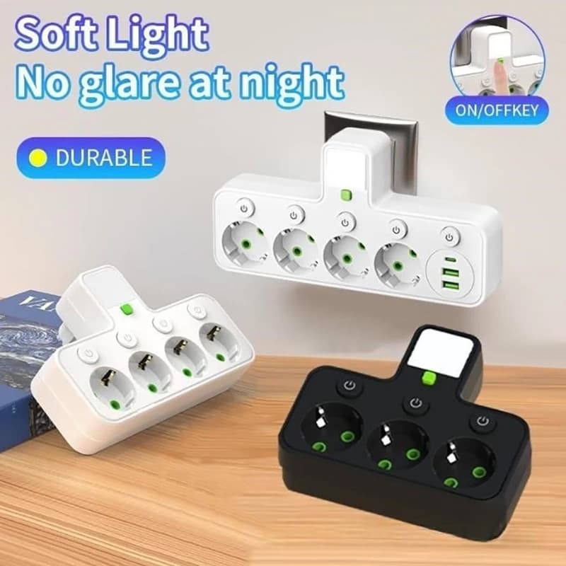 Adattatore Multipresa Intelligente USB Standard Europeo da Uno a Tre, da Uno a Quattro e da Uno a Cinque con Spina Europea