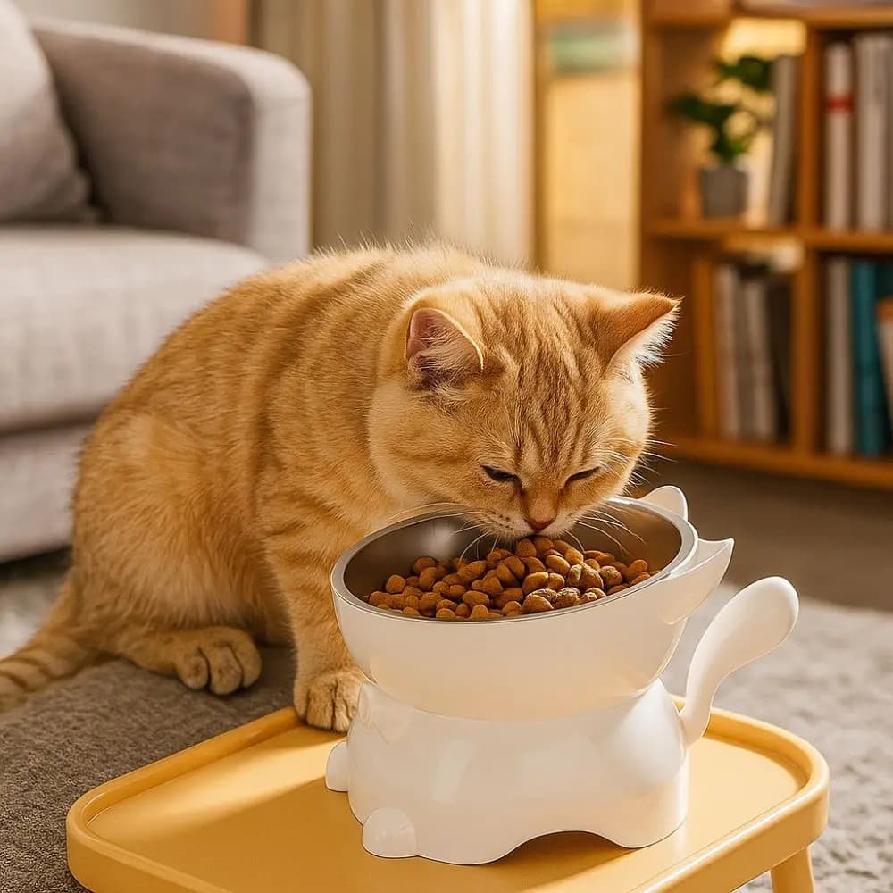 Ciotola per Gatti Rialzata di Grande Diametro, Antirovesciamento, Antisgocciolamento, con Piedini Alti, Anti-soffocamento, Anti-urto, per Animali Domestici, Gatti e Cani