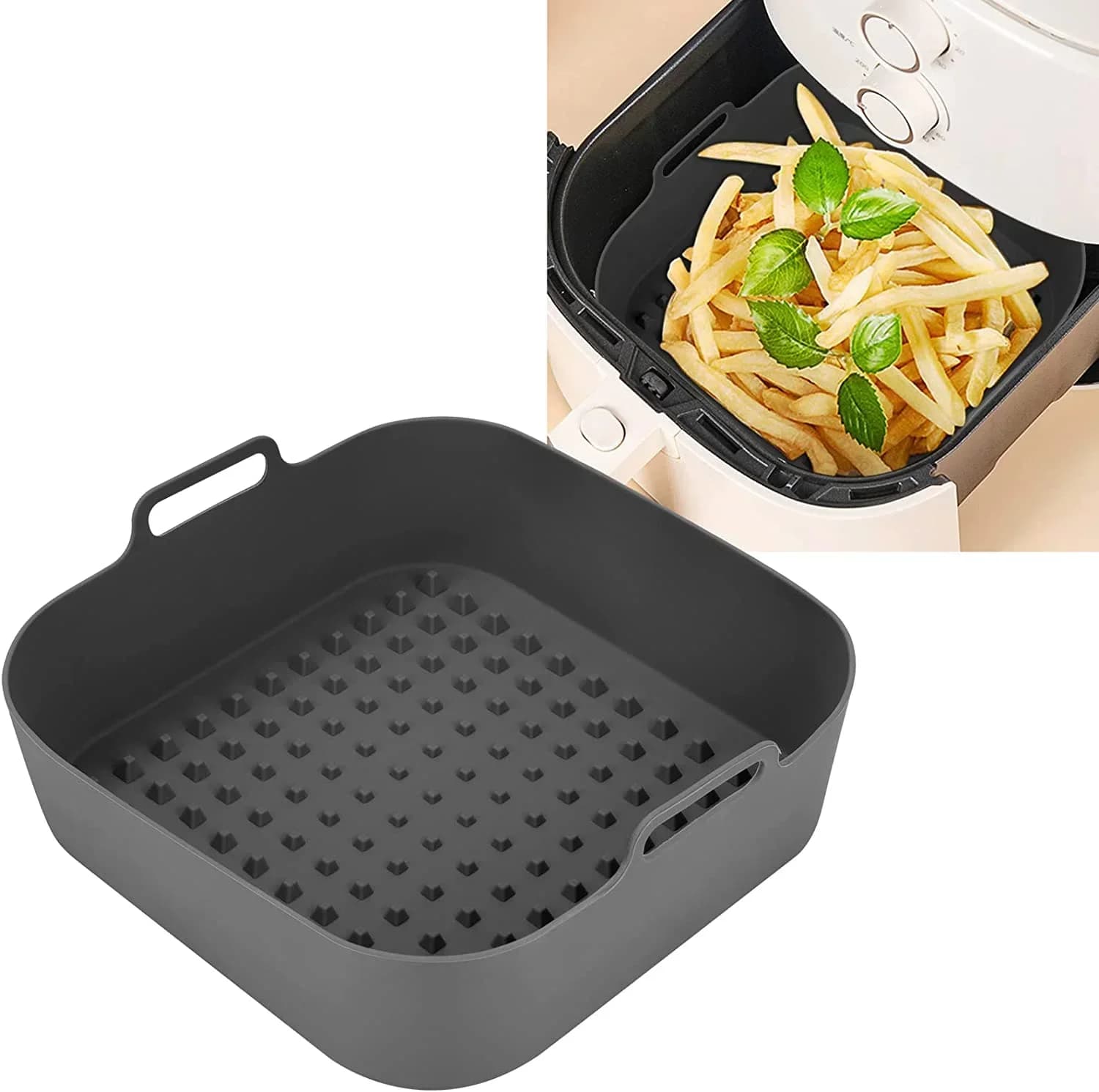 Pentola in silicone per friggitrice ad aria Fodere per friggitrice ad aria quadrate in silicone riutilizzabili spesse Sostituzione del cestello per friggitrice ad aria in carta per rivestimento in pergamena