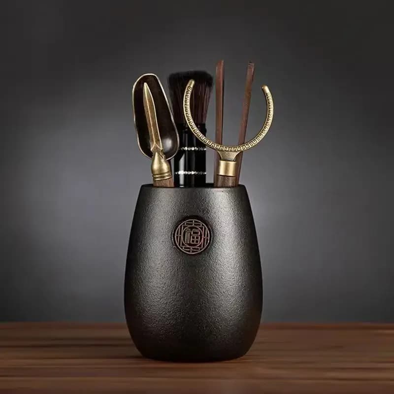 Cerimonia del tè cinese in legno massello Abito da sei gentiluomini Kung Fu Strumenti per la creazione di clip da tè Strumenti per cucchiai ad ago Accessori per l'arte del tè
