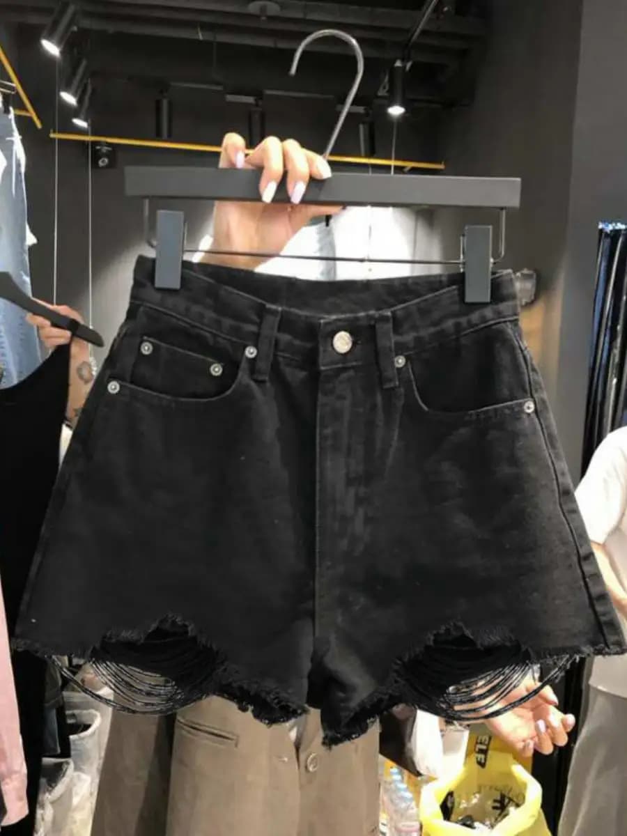Shorts in denim a vita alta e gamba larga da donna, nuovo stile estivo, versione coreana con nappe fluide