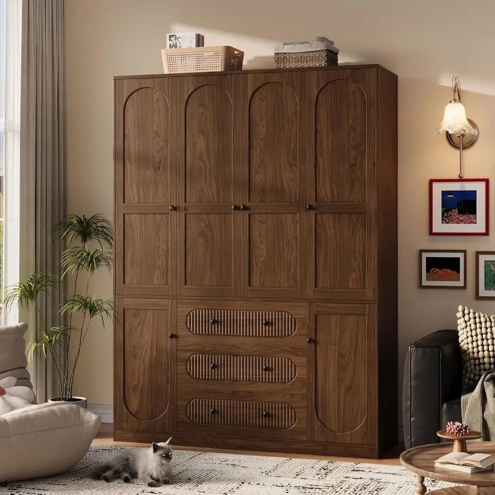 Organizer cabinet in Walnut wood with 3 drawers and 3 coats
