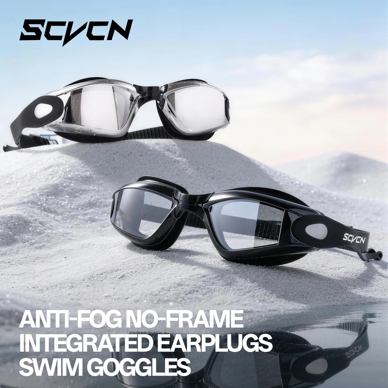 Nuovi Occhialini da Nuoto SCVCN alla Moda con Protezione UV, Lenti ad Alta Definizione, Cinturini Regolabili e Tappi per le Orecchie per Adulti