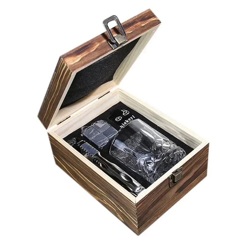 whisky glass with ice stone and wooden gift box Old style cocktail glasses Vodka whiskey glasses