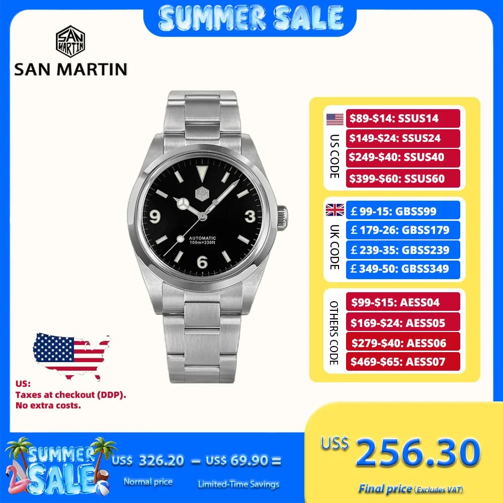 San Martin Automatic mechanical men's watch 39mm 369 Explore luxury sapphire waterproof watch Lume Relogio Masculino SN0020-2/3/4